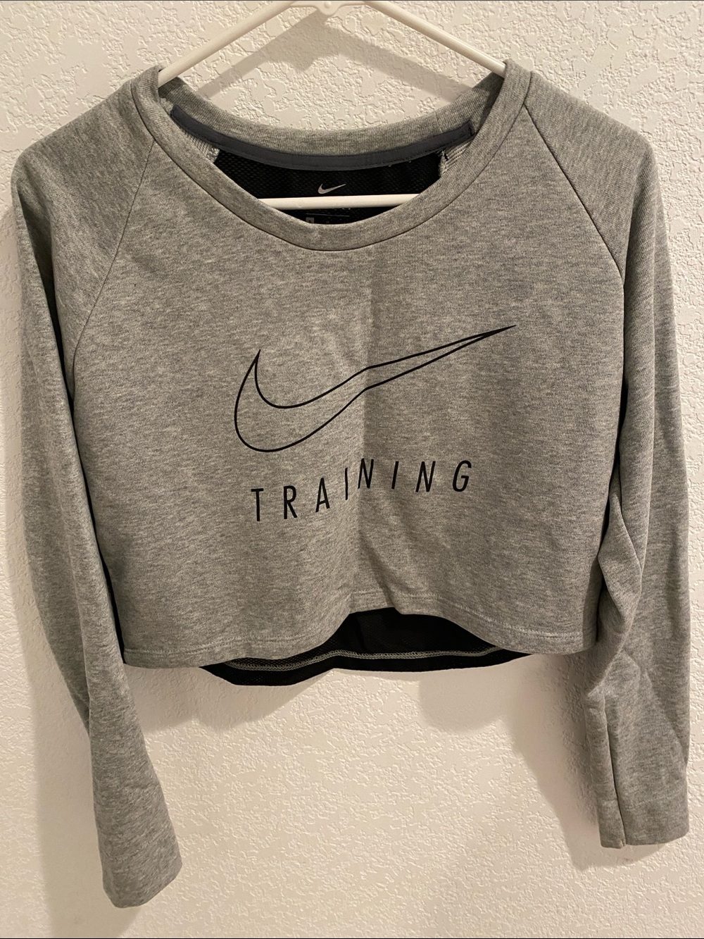 Nike Grey Cropped Training Sweatshirt with Black Logo